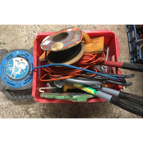 126 - 3 CARTONS OF HAND TOOLS, REELS OF CABLE ETC