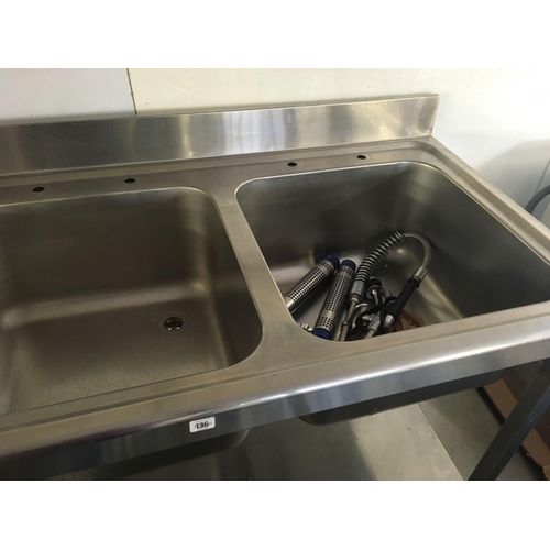 136 - CATER-WASH STAINLESS STEEL DOUBLE BOWL SINK UNIT & DRAINER