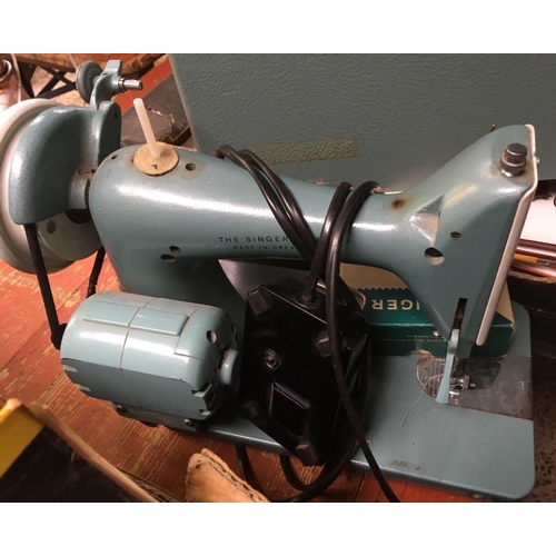 151 - ELECTRIC SINGER SEWING MACHINE IN CASE - NEEDS RE-WIRING