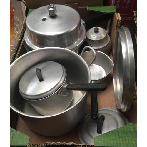 173 - CARTON OF SAUCEPANS & PRESSURE COOKER