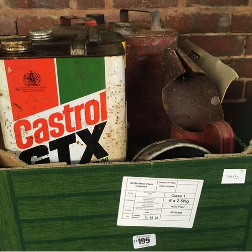 195 - CARTON OF OIL CANS & PETROL CANS