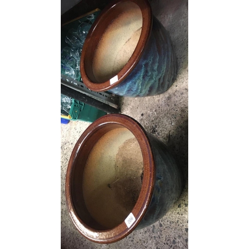 206 - PAIR OF LARGE BLUE GLAZED POTTERY PLANTERS