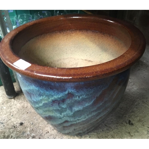 206 - PAIR OF LARGE BLUE GLAZED POTTERY PLANTERS