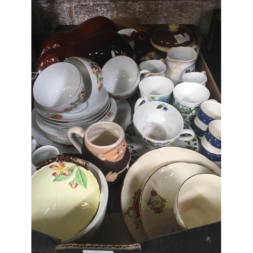 223 - 2 CARTONS OF CHINA, POTTERY, TREEN ETC