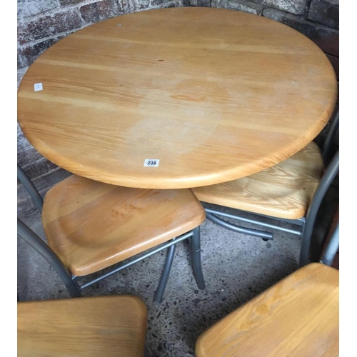 238 - CIRCULAR MODERN WOOD & CHROME KITCHEN TABLE & 4 MATCHING CHAIRS