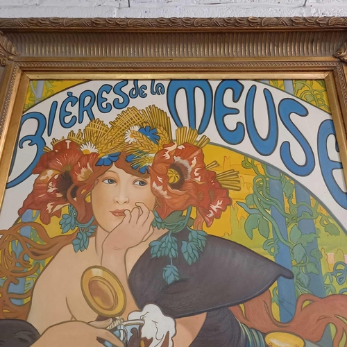 265 - GILT FRAMED OIL PAINTING OF A FRENCH BREWERY ADVERTISING SIGN