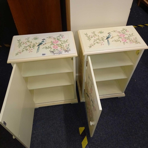 354 - PAIR OF DECORATIVE BEDSIDE CUPBOARDS WITH BIRD & PEONY DECORATION