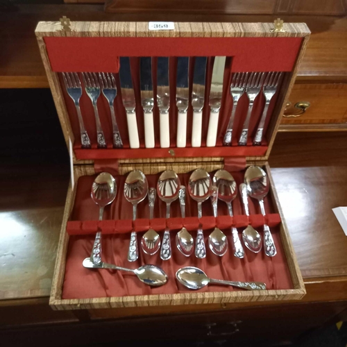 359 - BOX WITH 2 BOXED CANTEEN WOOD HANDLED CUTLERY SETS