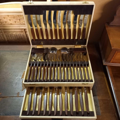 359 - BOX WITH 2 BOXED CANTEEN WOOD HANDLED CUTLERY SETS