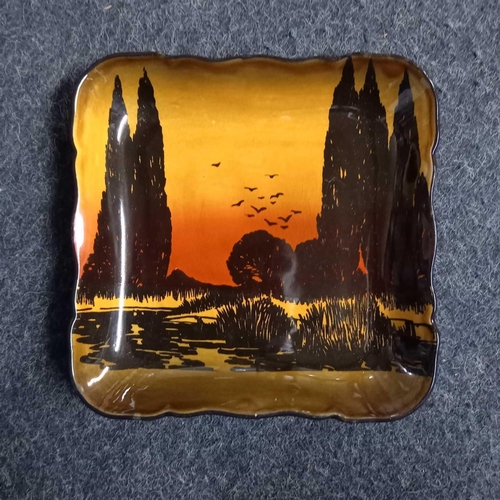 409 - THREE ROYAL DOULTON 'POPLARS AT SUNSET' PIECES. FRUIT BOWL, SANDWICH DISH & SQUARE DISH