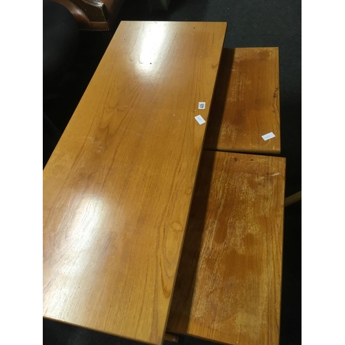 425 - 1970'S TEAK COFFEE TABLE - 48'' LONG WITH 2 SMALLER TABLES UNDER