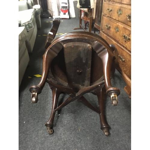 429 - ANTIQUE DARK MAHOGANY & UPHOLSTERED SWIVEL CAPTAINS CHAIR