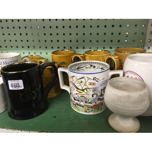 460 - SHELF OF 16 WADE & OTHER MUGS & STEIN'S INCL; COLTON WARE, WADE ETC