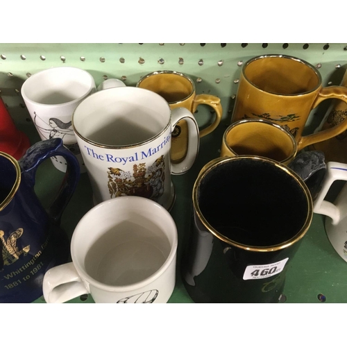 460 - SHELF OF 16 WADE & OTHER MUGS & STEIN'S INCL; COLTON WARE, WADE ETC