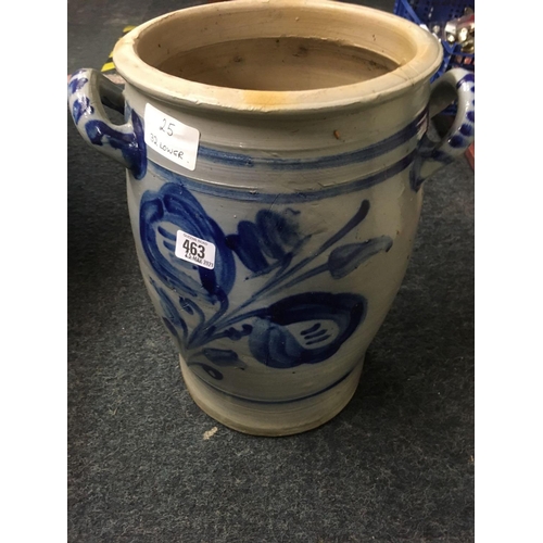 463 - LARGE BLUE & WHITE 2 HANDLE POT