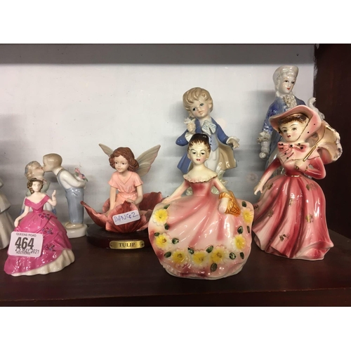 464 - SHELF OF CERAMIC FIGURINES & FAIRIES