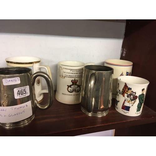 465 - SHELF OF MILITARY THEMED MUGS & GLASSES