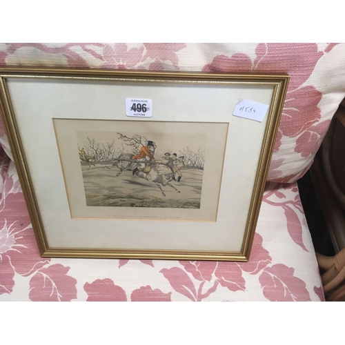 496 - 4  VICTORIAN GOLD COLOURED FRAMED HUNTING PRINTS