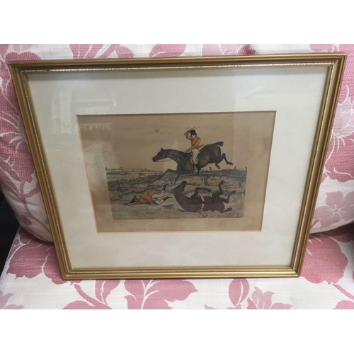 496 - 4  VICTORIAN GOLD COLOURED FRAMED HUNTING PRINTS