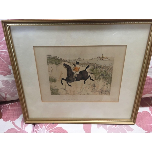 496 - 4  VICTORIAN GOLD COLOURED FRAMED HUNTING PRINTS