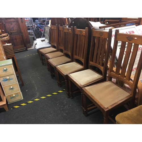 499 - SET OF 6 SLAT BACK OAK DINING CHAIRS WITH TURNED & CARVED LEGS