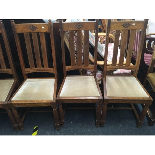 499 - SET OF 6 SLAT BACK OAK DINING CHAIRS WITH TURNED & CARVED LEGS