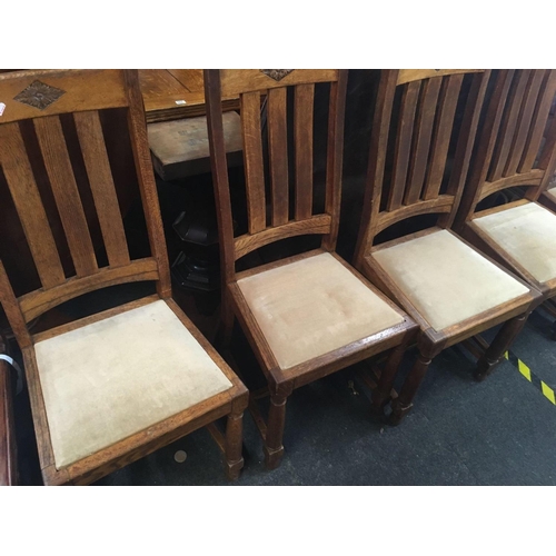 499 - SET OF 6 SLAT BACK OAK DINING CHAIRS WITH TURNED & CARVED LEGS