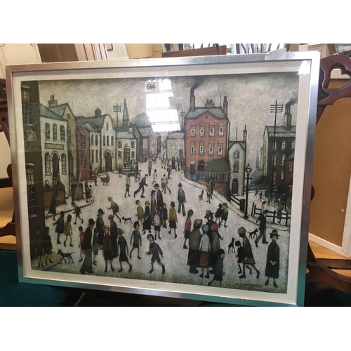 514 - FRAMED LOWRY PRINT OF A VILLAGE SQUARE