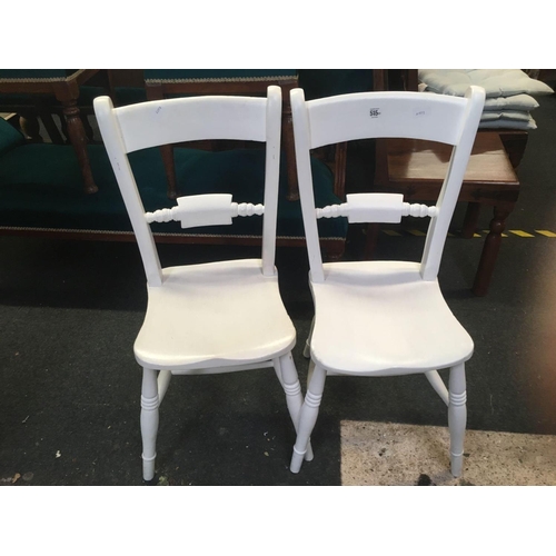 515 - PAIR OF WHITE PAINTED DINING OR BEDROOM CHAIRS WITH TURNED LEGS