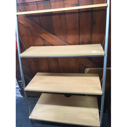 516 - MODERN TUBULAR FRAMED AND WOODEN TIERED SHOP DISPLAY SHELVING