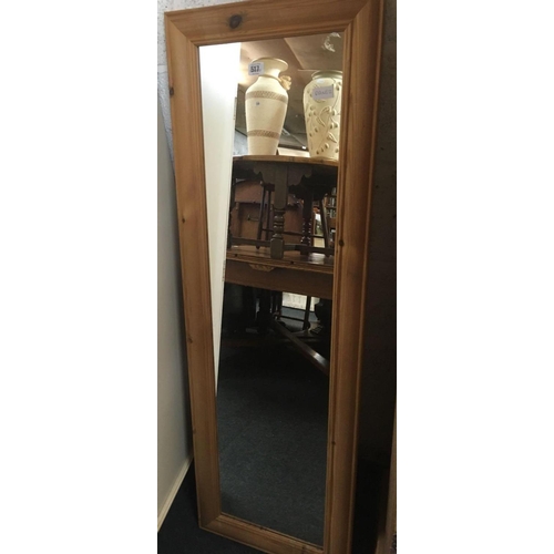 517 - MODERN PINE FRAMED HALL OR BEDROOM MIRROR 53'' X 16'' OVERALL