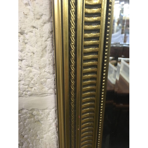 533 - FINE QUALITY GILT FRAMED BEVELLED EDGE HALL OR BEDROOM MIRROR 4ft LONG