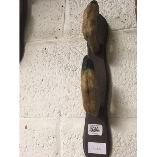 534 - PAIR OF DEER HOOF WALL PLAQUES/COAT HOOKS