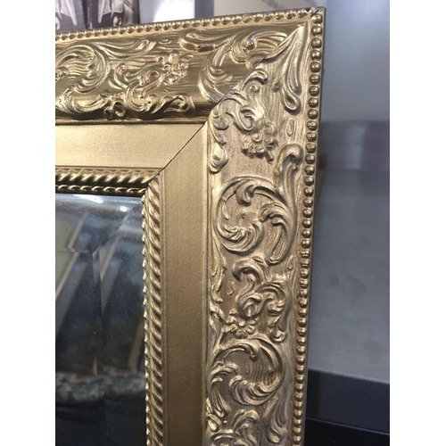 540 - LARGE MODERN GILT FRAMED BEVELLED EDGE RECTANGULAR MIRROR, 3ft X 2ft