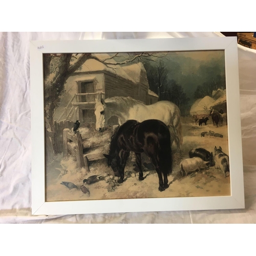 546 - A SIGNED PRINT BY A.P. SILVERSTONE OF BLUE BELLS & A PRINT OF FEEDING HORSES & PIGS