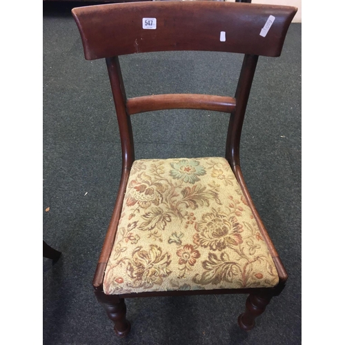 547 - PAIR OF VICTORIAN MAHOGANY UPHOLSTERED DINING CHAIRS