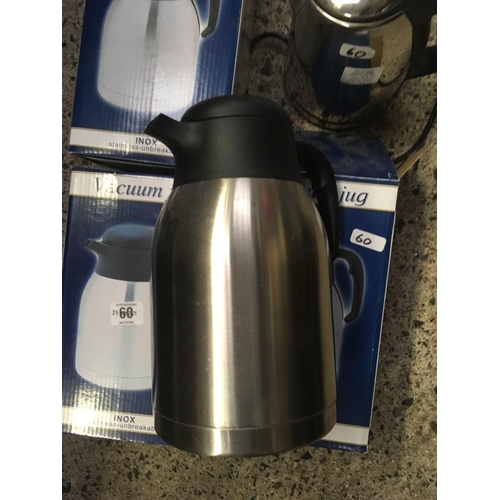 60 - 3 VACUUM JUGS NEW IN BOXES & AN ELECTRIC KETTLE