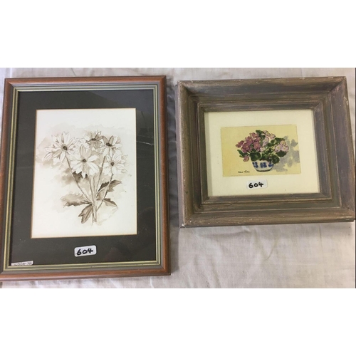 604 - A GROUP OF 4 WATERCOLOURS OF FLOWERS, TWO SIGNED ROBERT TUCKER