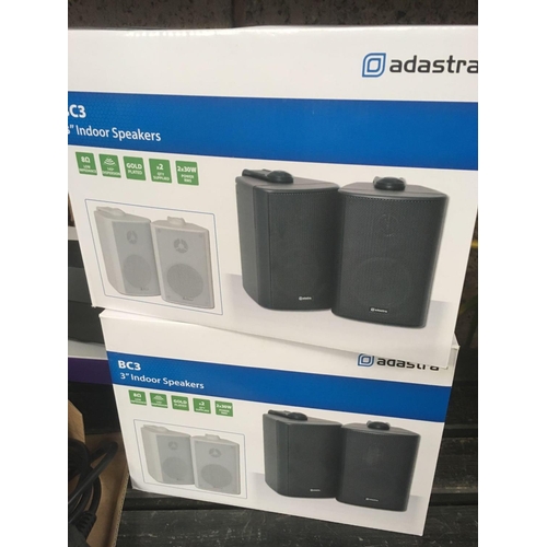 63 - 2 BOXES OF ADASTRA BC3 3'' INDOOR SPEAKERS, 2 MINI STROBE LIGHTS, DIGITAL STEREO AMPLIFIER, BT SMART... 