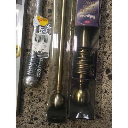 68 - 2 BELMONT DECORATIVE METAL POLES NEW IN BOXES, 1200 MM ALUMINIUM LEVEL & 1 OTHER CURTAIN POLE