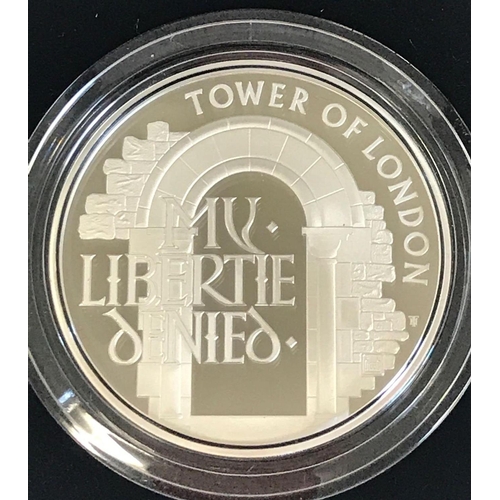 726 - 2020 ROYAL MINT UK SILVER PROOF PIEDFORT FIVE POUND COIN THE INFAMOUS PRISON FROM THE TOWER OF LONDO... 