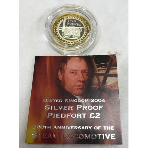 728 - 2004 ROYAL MINT UK SILVER PROOF PIEDFORT TWO POUND COIN, MARKING THE 200TH ANNIVERSARY OF THE STEAM ... 