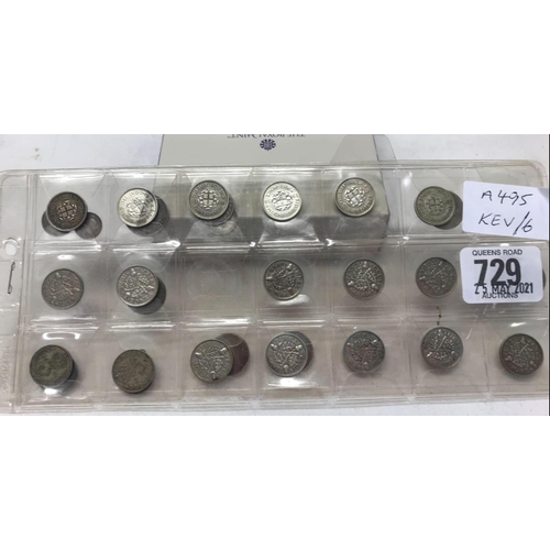 729 - QTY OF PRE 1945 SILVER COINAGE. 19 X 3 PENCE'S FROM 1922 TO 1942 TOGETHER WITH OTHER EARLIER COINS