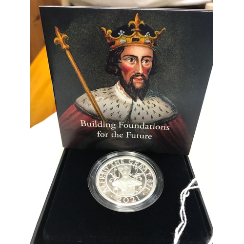 733 - 2021 ROYAL MINT UK SILVER PROOF PIEDFORT FIVE POUND COIN ALFRED THE GREAT, STRUCK IN 0925 STERLING S... 