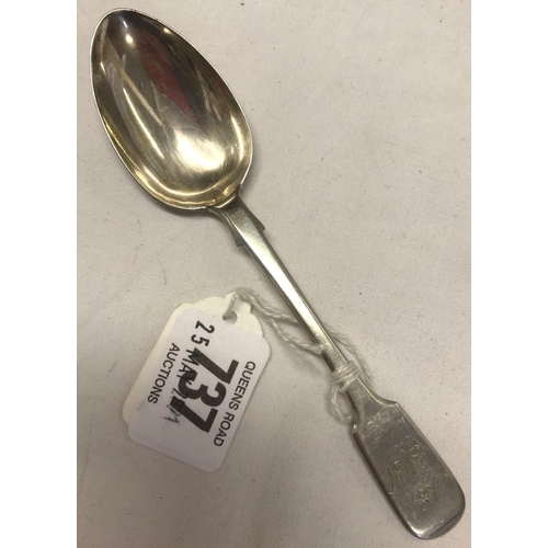 737 - A VICTORIAN EXETER SILVER TEA SPOON 1865  T.STONE