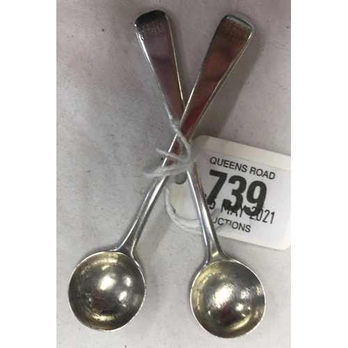 739 - A PAIR OF SILVER GEORGE III SALT SPOONS 1805 BY ELEY & FEARN