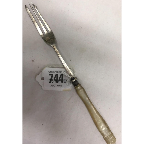 744 - A VICTORIAN SILVER FORK WITH M.O.P HANDLE - SHEFFIELD 1878 BY C.L