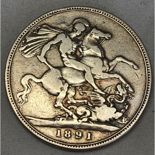 750 - A VICTORIAN SILVER CROWN 1891