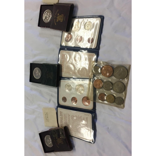 864 - 3 FESTIVAL OF BRITAIN CROWNS, 2 BRITAIN'S FIRST DECIMAL COINS WALLET, 1 1953 CORONATION UNCIRCULATED... 