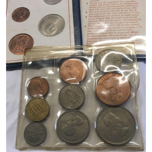 864 - 3 FESTIVAL OF BRITAIN CROWNS, 2 BRITAIN'S FIRST DECIMAL COINS WALLET, 1 1953 CORONATION UNCIRCULATED... 